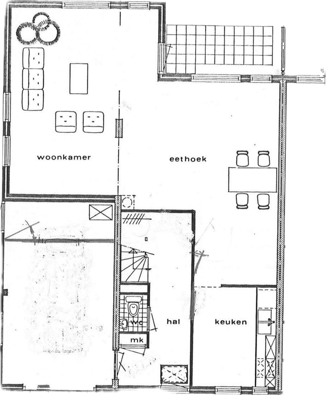 Plattegrond begane grond, in spiegelbeeld